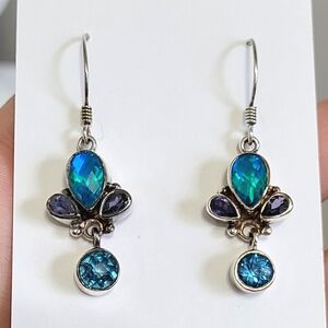 Vintage Boho Designer Purple Tanazanite Blue Topaz Sterling Silver Drop Earrings